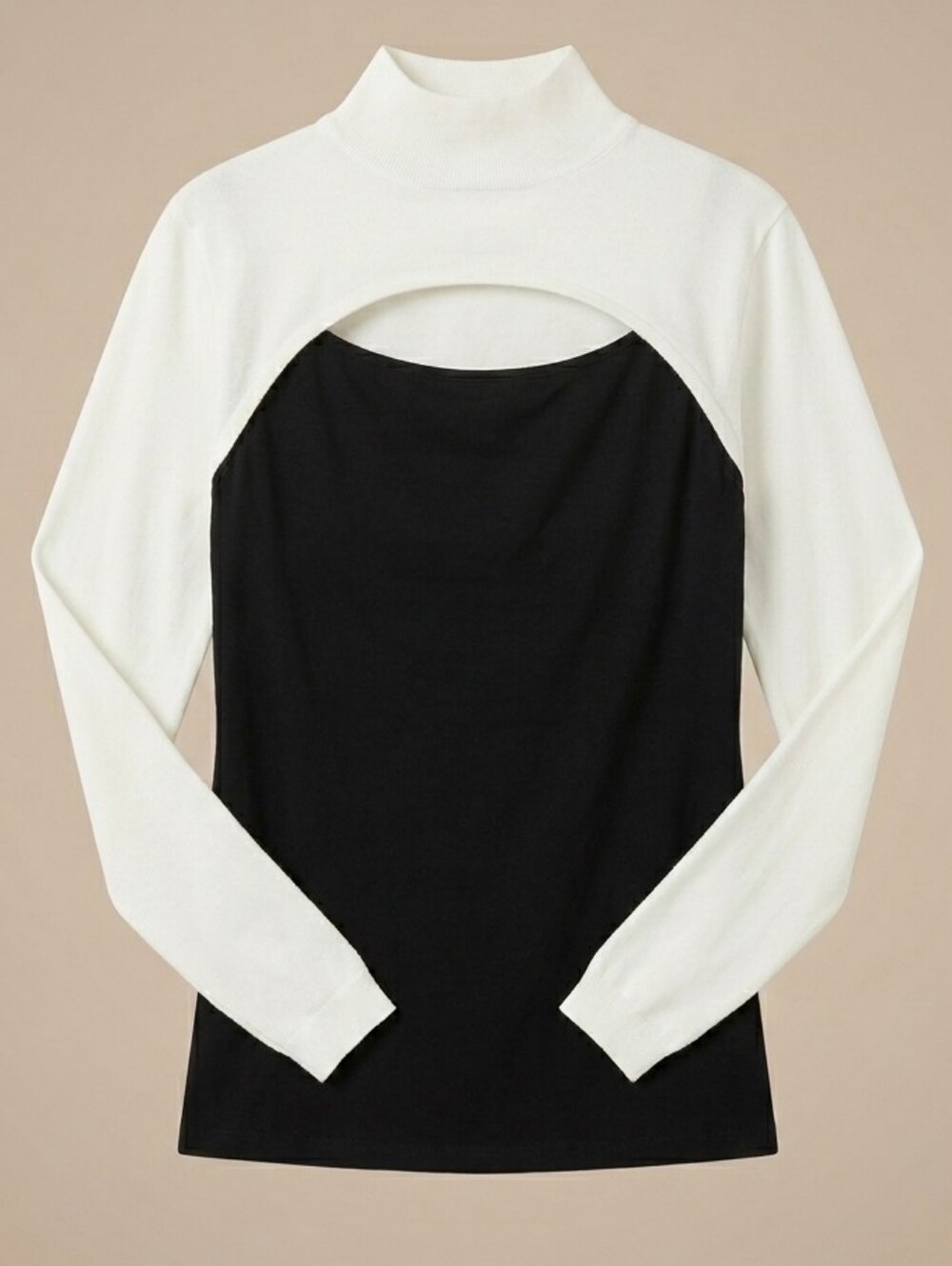 PLUS - ​ELOQUII Black & White Layered Illusion Mock Neck Sweater - Size 14/16